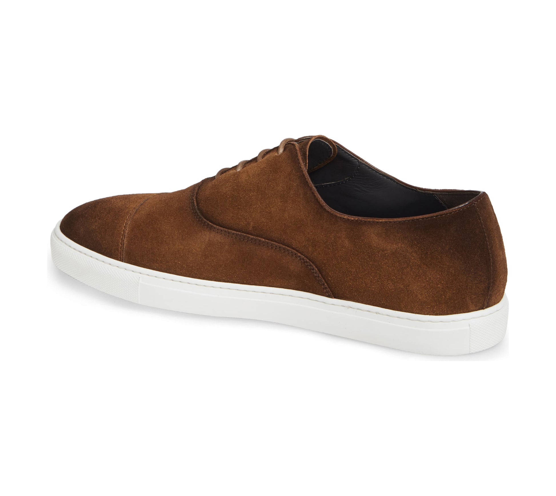 Dark Brown Burnished Suede Leather Low Top Lace Up Sneaker for Men. White Comfortable Cup Sole.