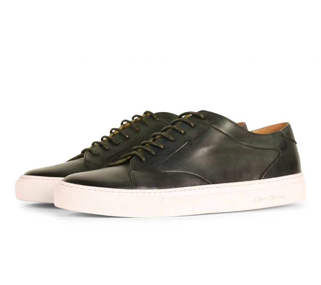 Olive Green Patina Finish Leather Sneaker for Men | The Royale Peacock ...